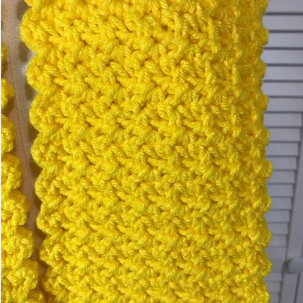 NWT Handmade Crochet Textured Winter Highlighter Yellow Scarf 67” & Beanie